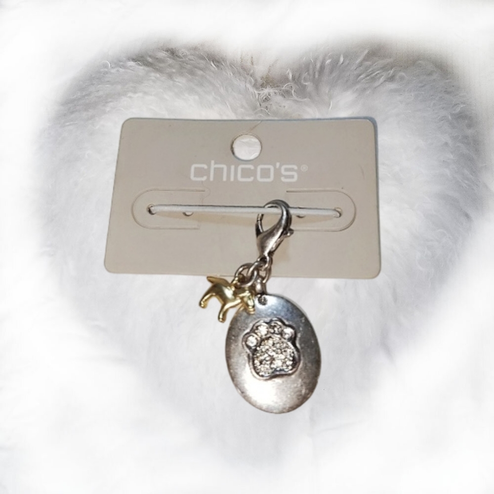 CHICO'S Charm with a Paw with CZ Stones and Gold Tone Small Dog